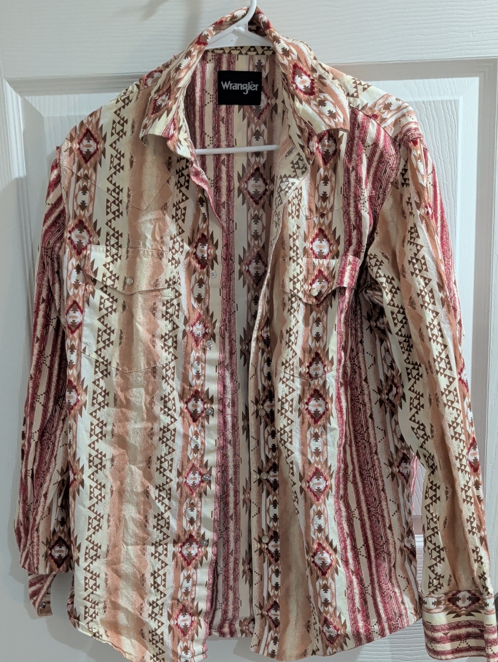 Wrangler Southwestern Button-Up Shirt - Cream & Burgundy